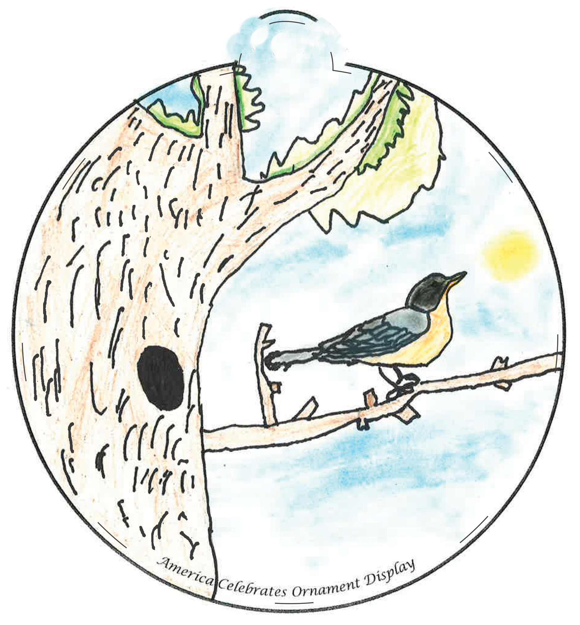 Ornament depicting an American Robin on a tree branch