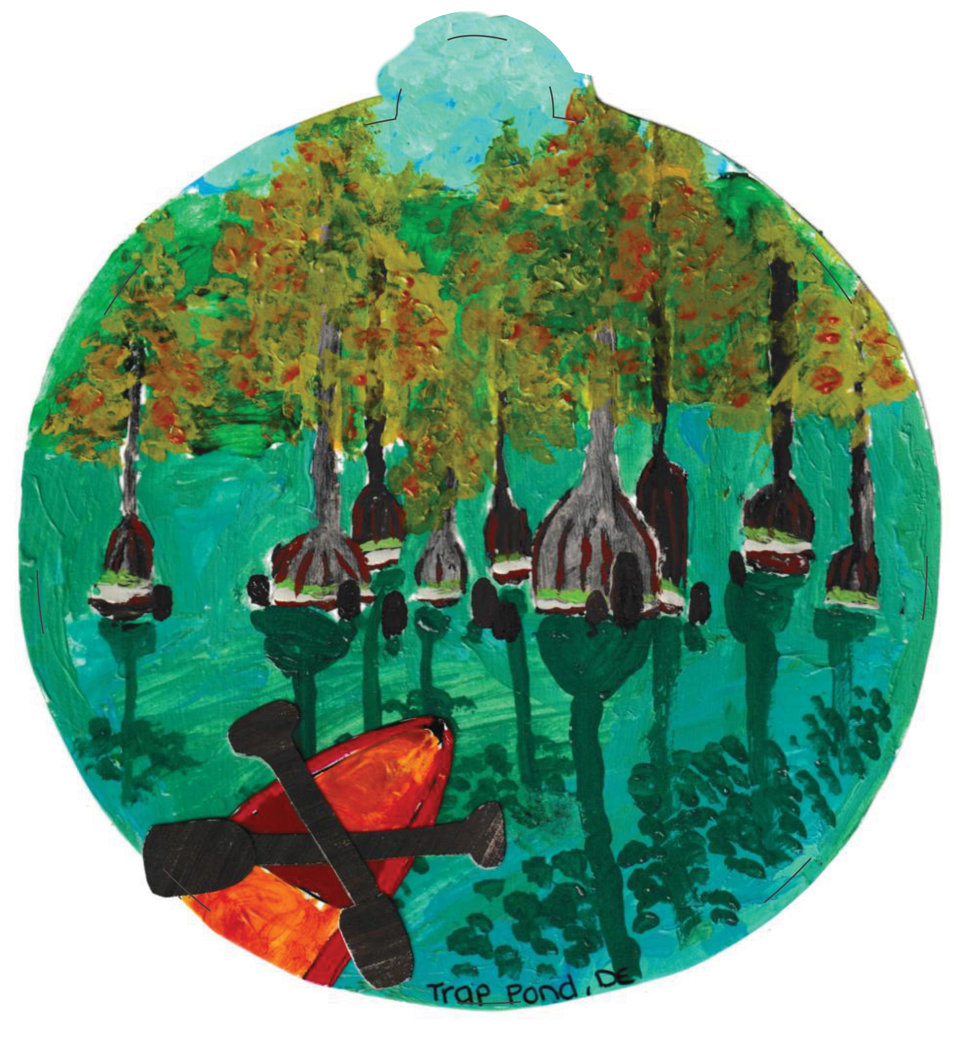 Ornament depicting a cypress swamp with a canoe