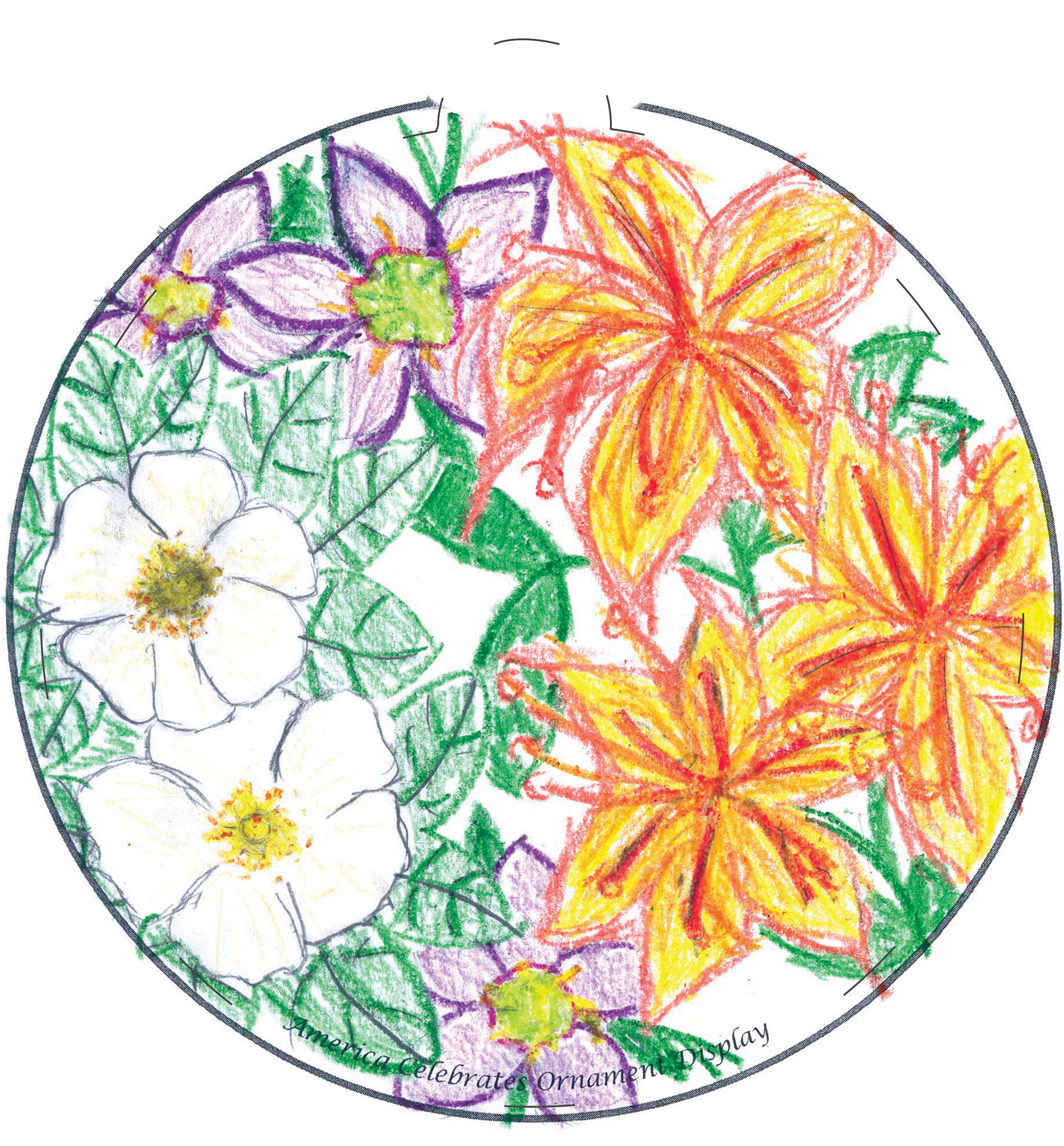 Ornament depicting tropical flowers in bloom