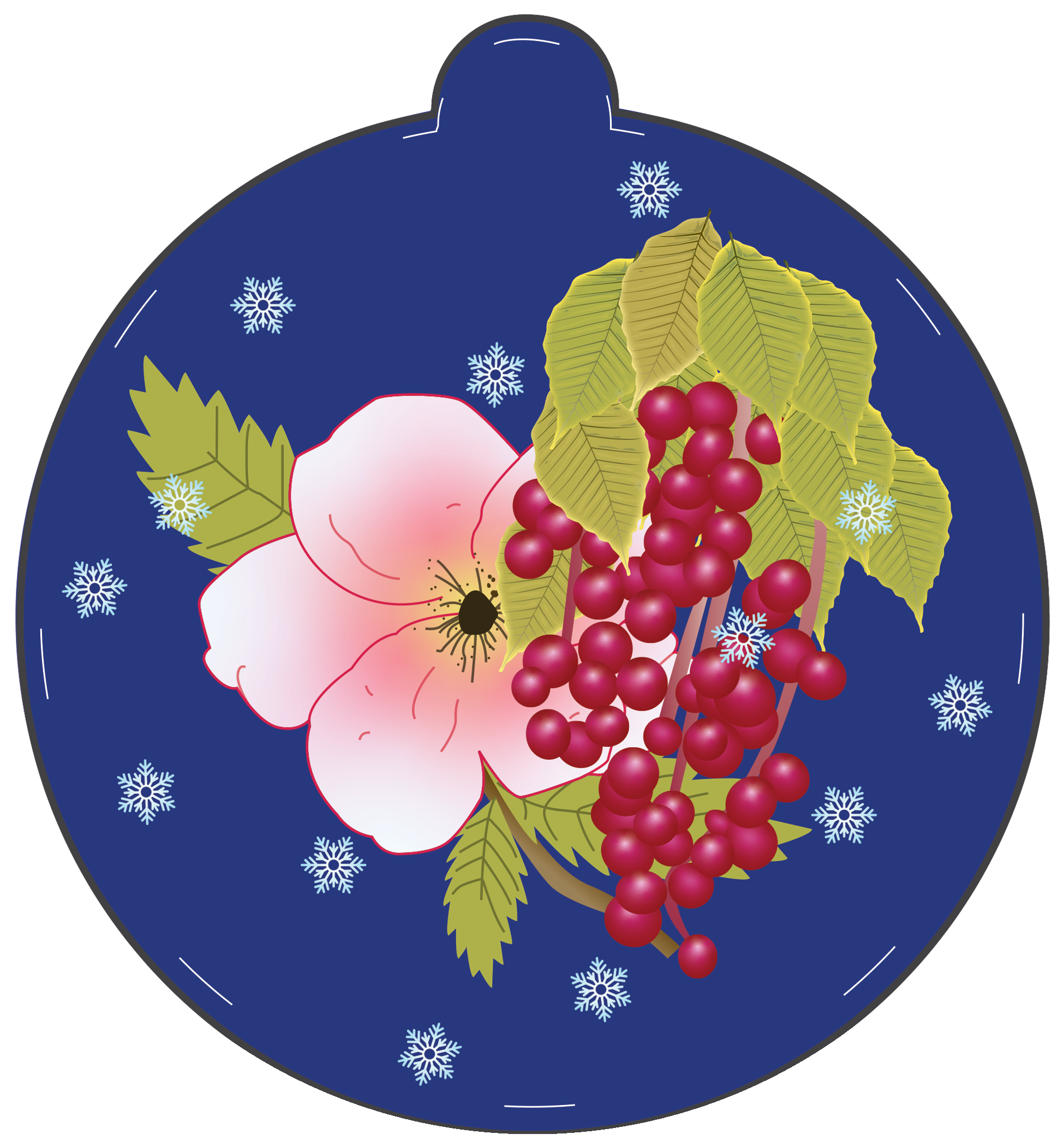Ornament depicting a flower and berries