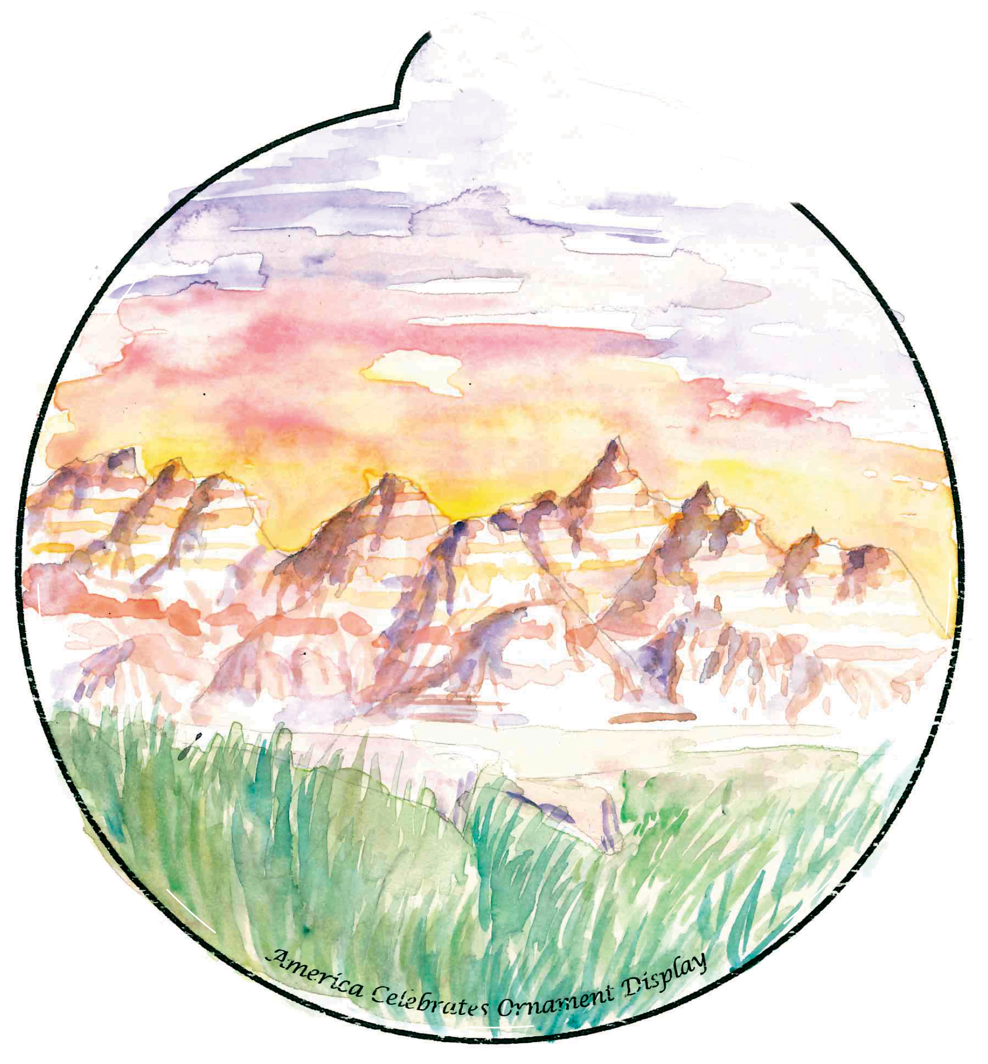 Ornament depicting a mountain range