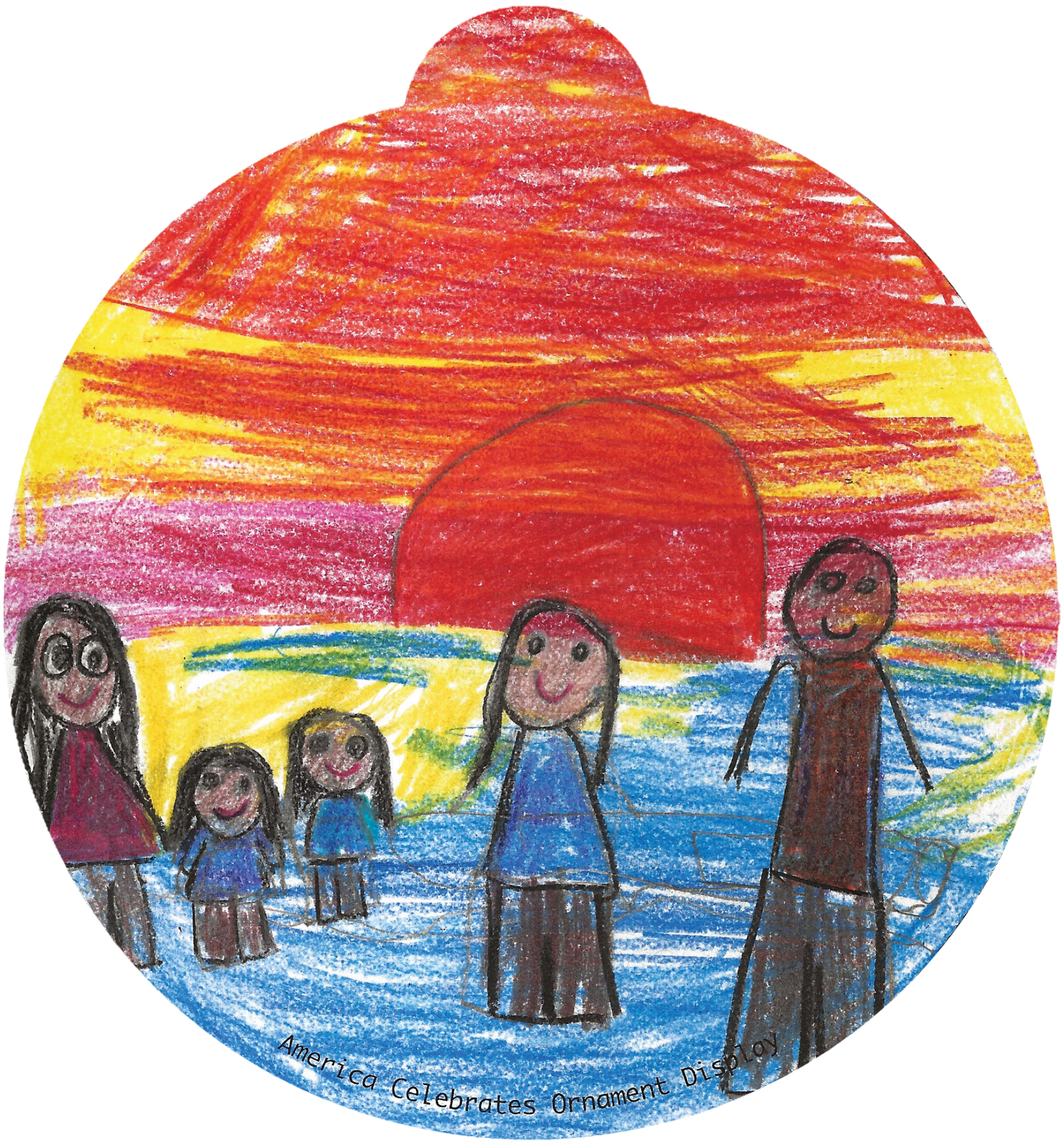 ornament depicting a family watching a sunset