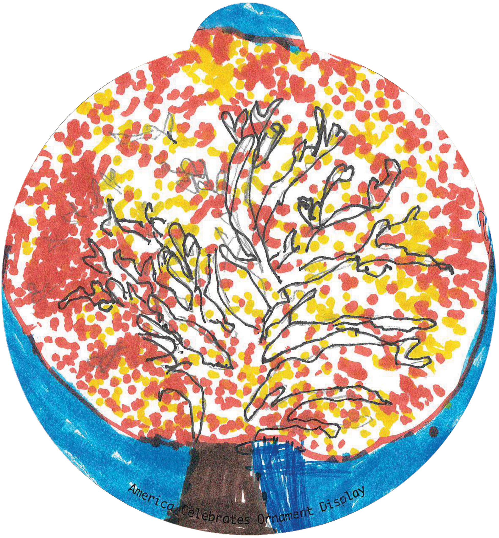 ornament depicting a tree with yellow and orange leaves